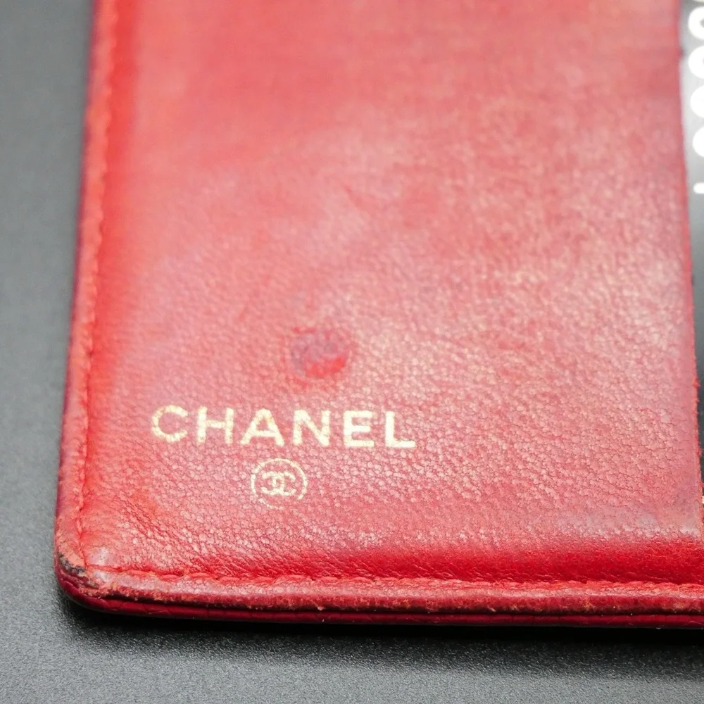 Chanel Vintage Red Caviar Leather CC Logo Bifold Wallet Mens Coin Pocket 4805054